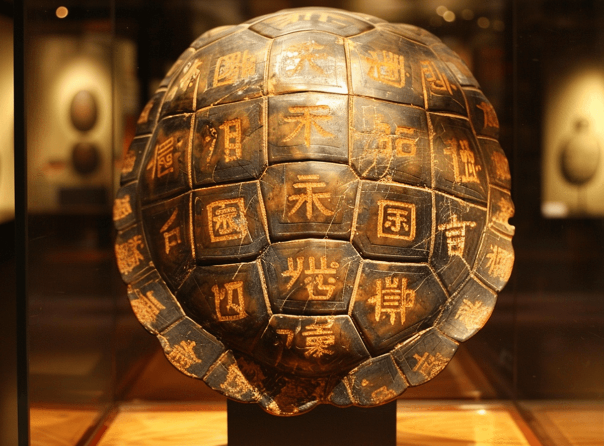 Ancient Chinese turtle shell with golden inscriptions